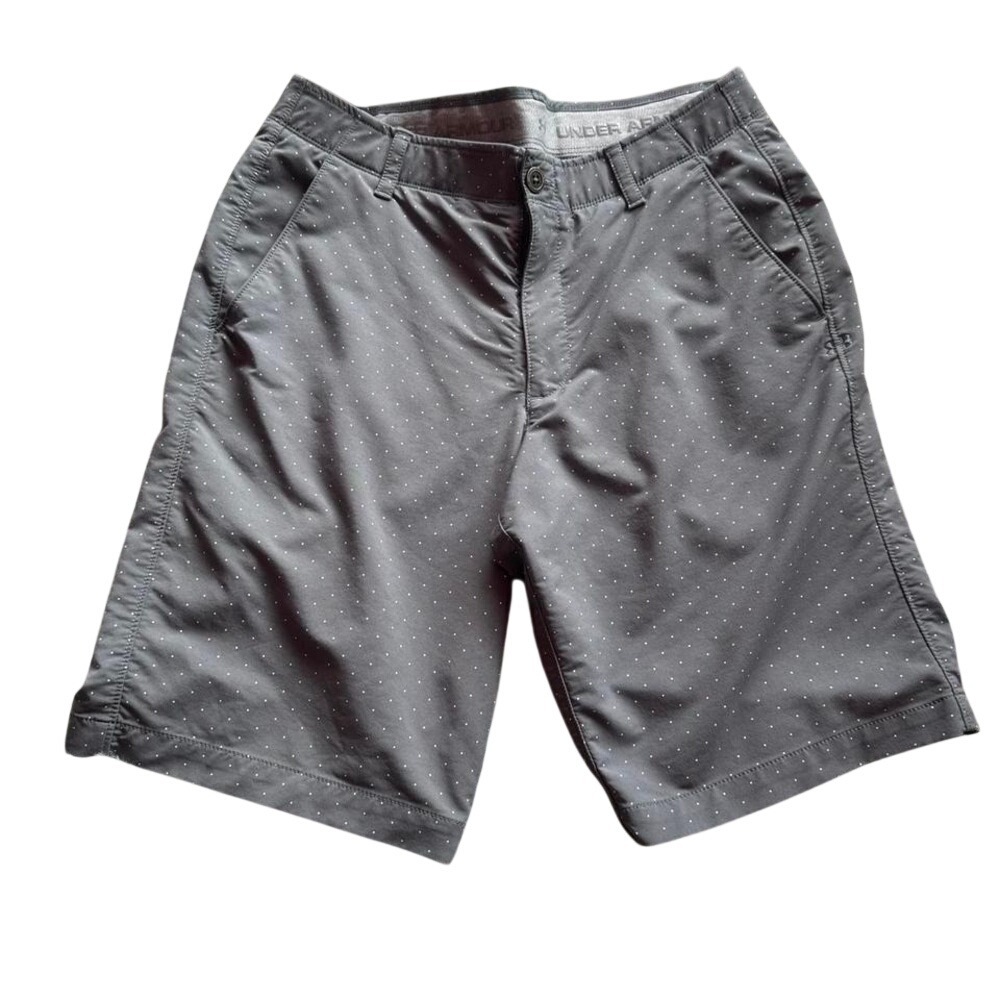 Under Armour HeatGear Mens Gray Polka Dot Golf Shorts Size 34 Loose Fit Athletic